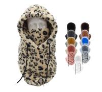Mooncozy - Masque de ski à capuche Sherpa pour femme, cagoule coupe-vent en peluche, masque de ski d'hiver réglable, imprimé léopard, Taille unique