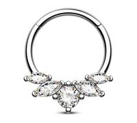 Mooncrush Jewelry Anneau de septum en acier chirurgical 16 g - Boucles d'oreilles daith en forme de libellule - Zircone cubique transparente - Bijoux de piercing - 8 mm/10 mm - Argent, Acier