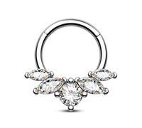 Mooncrush Jewelry Anneau de septum en acier chirurgical 16 g - Boucles d'oreilles daith en forme de libellule - Zircone cubique transparente - Bijoux de piercing - 8 mm/10 mm - Argent, Acier