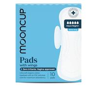 Mooncup Serviette Hygiénique Avec Ailettes - Coton Bio Biodégradable pour Règles sans Irritation - Protection Anti-fuite, sans Plastique, Très Absorbante pour Peaux Sensibles - Maxi/Nuit+, 10 Unités