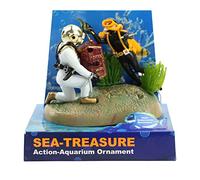 MOONDAME Figurine en résine pour aquarium - Chasseur de trésors - Avec tuyau d'air - Poisson - Accessoires d'aménagement paysager