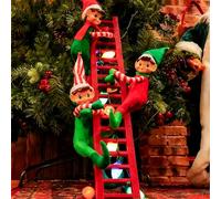 MOONET Décorations d'elfe de Noël sur échelle rouge avec lumières colorées, décoration de sapin de Noël festive pour la maison, les fêtes, les fêtes