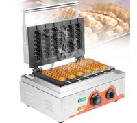 Moongiantgo Machine à Gaufres Pour Corn Dogs Commerciale - 6 Pièces 1550 W Acier Inoxydable, Régulation De Température Ajustable 50-300°c, Minuterie De 5 Min, Machine à Gaufres à La Tige (220 V)