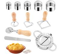 Moongiantgo Moulle à Ravioli Dumpling Maker Coupeurs de Ravioli Lot de 7 (Cutter à Rouleau à Manche Court, Petit Rond, en Forme de Cœur, Carré, Coupeur, Moule à Boulettes, Cuillère à Farcir la Viande)