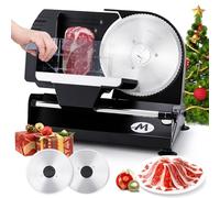 Moongiantgo Trancheuse à Viande Électrique Trancheuse Alimentaire Coupe-Pain pour Usage Domestique, Épaisseur Réglable 1-20mm, Lame Double 7.3'' Amovible en Acier Inox pour Fromage, Légumes, Jambon