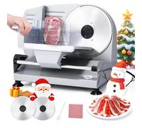 Moongiantgo Trancheuse Électrique Trancheuse à Jambon avec Interrupteur Sécurité Enfant, Lame en Acier Inox Amovible de 19cm, Epaisseur Réglage de 0-15mm pour Saucisson Pain Fromage Légumes (200W)