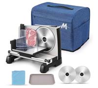 Moongiantgo Trancheuse Électrique Trancheuse à Jambon avec Interrupteur Sécurité Enfant, Lame en Acier Inox Amovible de 19cm, Epaisseur Réglage de 0-18mm pour Saucisson Pain Fromage Légumes (200W)