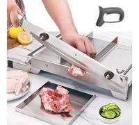 Moongiantgo Trancheuse Manuelle Machine de Découpe de Viande Congelée Coupe Os en Acier Inoxydable, Doubles Lames, Épaisseur Réglable 0-15mm pour Côtes Agneau Porc Bœuf Poisson Légumes (KD0289)