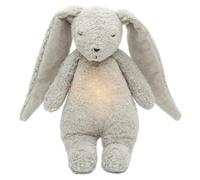 Moonie Lapin bourdonnement biologique 2.0 avec lampe de nuit - Gris | Aide au sommeil apaisante blanche et rose pour bébés | Enregistrement vocal | Coton certifié GOTS | Peluche apaisante pour