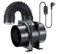 Moonjor 100mm Extracteur d'air de Ventilation, 119m³/h Ventilateur de Conduit pour Cave, Tente de Culture, le Garage, Projet DIY (2m Tuyau, Colliers)