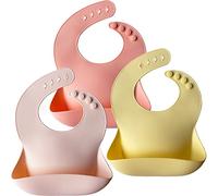 Moonkie Bavoirs Bebe(Lot de 3), Bavoir en Silicone, Bavoir Imperméable Bébé, sans BPA, Ajustables pour Bébés et Jeunes Enfants