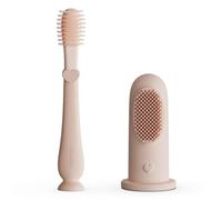 Moonkie Brosses à Dent Bebe, Set de Soin Bebe, Manuelle Brosse + Brosse Bébé Doigtier, 100% Silicone, Sans BPA, Brosses à Dents Doux et Confortable, pour 3 Mois+(Blush)
