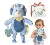 Moonkie Doudou Bebe, Peluche Dinosaure, avec Jouet Dentition Bébé en Silicone, Cadeau de Naissance Garcon pour Baby Shower et Anniversaire, Couverture Bebe avec Rubans Texturés, Oreilles Froissées