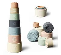 Moonkie Gobelet empilable en Silicone pour bébé - Jouet éducatif Amusant - Jouet Doux et Dentaire（Fine Day）