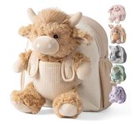Moonkie Hug & Go Sac a Dos Enfant, Cartable Maternelle Vache des Highlands avec Jouet Amovible, pour Filles & Garçons 1 2 3 Ans, Petit Sac a Dos en Peluche Douce, Cadeau Bebe pour Crèche & Voyage