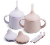 Moonkie Tasse Apprentissage Bebe, Set de 2 Gobelet Silicone 3 Etapes, Tasse Paille Bebe, avec Poignées et Paille, Gobelet Bebe Anti Fuite, sans BPA, 4 oz(Blush/Violet clair)