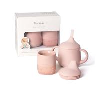 Moonkie Tasse Apprentissage Bebe, Set de Gobelet Bebe 60ml & Tasse a Bec en 3 Étapes 120ml, Gobelet Silicone pour 4 Mois+, sans BPA, Tasse Enfant 6-12 Mois, Adapté au Lave-vaisselle(Blush)