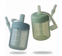 Moonkie Tasse Apprentissage Bebe, Tasse Paille Bebe en Silicone, Tasse Anti Fuite Bébé, sans BPA, Adapté au Lave-vaisselle, pour 6 Mois+, 5oz(Vert gris/Éther)