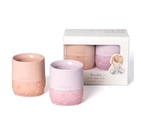 Moonkie Verre Bebe 60ml, Lot de 2 Gobelets en Silicone avec Base Lestée, Tasse Bebe Ouverte pour 4 Mois+, Sans BPA, Compatible Lave-Vaisselle & Micro-ondes(Blush/Lilas doux)
