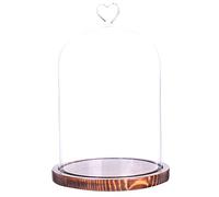 Moonlear Vitrine dôme en verre transparent avec poignée en forme de cœur et base en bois de 15,2 cm de diamètre x 21,6 cm de hauteur (base en bois café)