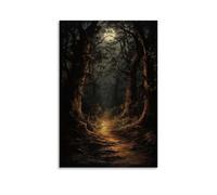 Moonlight Illuminates The Forest Dirt Path Living Art mural 60 x 90 cm