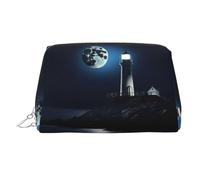 Moonlight Lighthouse Trousse de beauté portable imprimée Pochette de voyage compacte avec fentes intérieures organisées pour un usage quotidien, Argenté., One Size