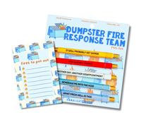 Moonlight Makers Ensemble de stylos amusants et bloc-notes - 5 stylos à bille gravés Dumpster Fire Response Team avec encre noire, feux, fournitures de bureau, cadeaux de travail amusants pour femme