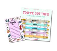 Moonlight Makers Lot de 5 stylos à bille amusants et bloc-notes avec inscription « You've Got This » gravés avec encre noire, bloc-notes Tay-Do List, fournitures de bureau mignonnes et cadeaux de