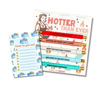 Moonlight Makers Lot de 5 stylos à bille amusants et bloc-notes gravés avec encre noire, feux, fournitures de bureau mignonnes et cadeaux de travail amusants pour femme