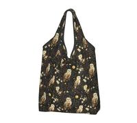 Moonlight Sac d'épicerie réutilisable Motif hibou Sac fourre-tout pliable avec poignées, Noir/blanc, 1 PCS