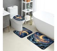 Moonlight Waterfall Lot de 3 tapis de bain à séchage rapide Motif horizon de nuit Motif floral absorbant antidérapant Lavable en flanelle pour salle de bain et WC