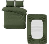 MOONLIGHT20015 Parure de lit 4 pièces avec housse de couette, drap-housse et taies d'oreiller en microfibre brossée douce, vert olive