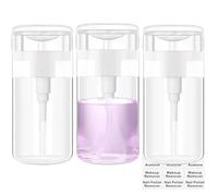 Moonlik Lot de 3 distributeurs d'acétone, distributeur à pompe à pression pour dissolvant de vernis à ongles, flacon d'alcool avec étiquettes, récipient de voyage vide avec étiquette pour liquide de