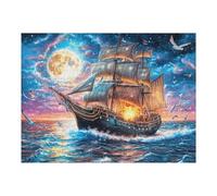 Moonlit Ancient Sailing Ship Puzzle 500 Pièces pour Adultes Educa Art Abstrait 3D Décoration Murale Qualité Supérieure Relaxation Famille Cadeau 500 PCS