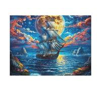 Moonlit Ancient Sailing Ship Puzzles 500 Pièces pour Adultes Educa Challenge Créatif Difficile 3D Qualité Supérieure Décoration Moderne Relaxation Cadeau 500 PCS