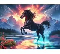 Moonlit Beach Dream Cheval Noir 1000 Pieces Casse-tête Personne Âgée en Carton Rigide sans Déformation Faune Sauvage Facile Débutant Thérapie Occupationnelle Anti-Stress Petit Prix 1000 PCS/75x50cm