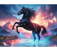 Moonlit Beach Dream Cheval Noir 1000 Pièces Puzzle Débutant en Carton sans Déformation Faune Sauvage Facile Apprentissage Anti-Stress Passe-Temps Idée Cadeau Saint Valentin Premium 1000 PCS/75x50cm