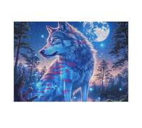 Moonlit Blue Loup 300 Pieces Casse tête Adolescent en Carton Rigide Faune Sauvage Difficulté Moyenne Activité Éducative Cadeau Fête des Mères Haute Qualité Premium 300 PCS
