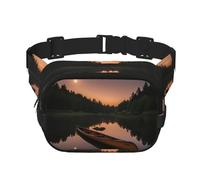 Moonlit Canoë Allagash River Imprimé Hommes et Femmes Carré Double Couche Ceinture Sac Banane Entraînement Bandoulière Voyage Sac Banane, noir, One Size