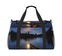 Moonlit Canoë Allagash River Print Sac de nuit Sac de week-end Sac à main Sac de yoga Sac de sport Sac de sport Sac de sport Sac de sport Sac pour articles personnels pour Audlts, Noir , Taille unique