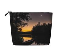 Moonlit Canoe Allagash River Print Trousse de toilette grande capacité Trousse de maquillage de voyage pour femme pour un usage quotidien Voyage, Noir , Taille unique