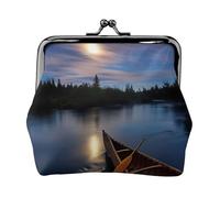 Moonlit Canoe Allagash River Printing Porte-monnaie léger minimaliste pour courses de café et sorties locales, Noir , Taille unique, Pochette à monnaie