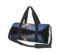 Moonlit Canoe Allagash River Sac de voyage en toile imprimée Sac de sport Sac de sport grande capacité pour week-end voyage d'affaires, Noir , Taille unique