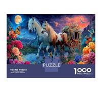 Moonlit Cheval Carriage 1000 Pièces Licornes dans Le Champ de Fleurs Nocturnes vibrantes Puzzle Défi Jouet Jeu Coloré Puzzles Décorationd’intérieur pour Adulte pour Enfants Cadeaux 70x50cm/1000pcs