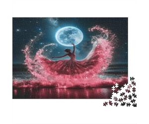 Moonlit Dance Fantasy 1000 Piece Jigsaw Puzzle: Phoenix Dress & Full Moon for Adults Teens Educational Game Decompression 70x50cm/1000pcs
