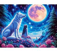 Moonlit Deux loups 1000 Pièces Puzzle Créatif En Carton Anti-Déchirure Colorful Fantasy Faune sauvage Difficulté Moyenne Activité Manuelle Loisir Créatif Cadeau Fête Des Mères Premium 1000 PCS/75x50cm