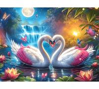 Moonlit Dream Heart Cygne 500 Pièces Puzzle Débutant en Carton Anti-Déchirure Animal Animal de Compagnie Facile Apprentissage Anti-Stress Passe-Temps Cadeau Fête des Mères Petit Prix 500 PCS/52×38cm
