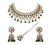Moonlit Elegance Reverse AD Mehandi Collier ras du cou plaqué (Vert), métal, sans pierre précieuse