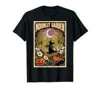 Moonlit Jardin Sorcière Citrouille Chat Noir Halloween Octobre Art T-Shirt Graphique avec Valeur