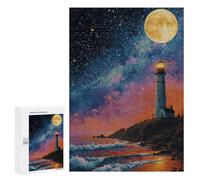 Moonlit Lighthouse Coastal Scene Puzzle 1000 Pièces Educa Jouet en Bois Cadeau Unique Décoration Intérieure Jeu Éducatif Challenge Toy Adultes Et Enfants À Partir De 14 Ans 300 PCS